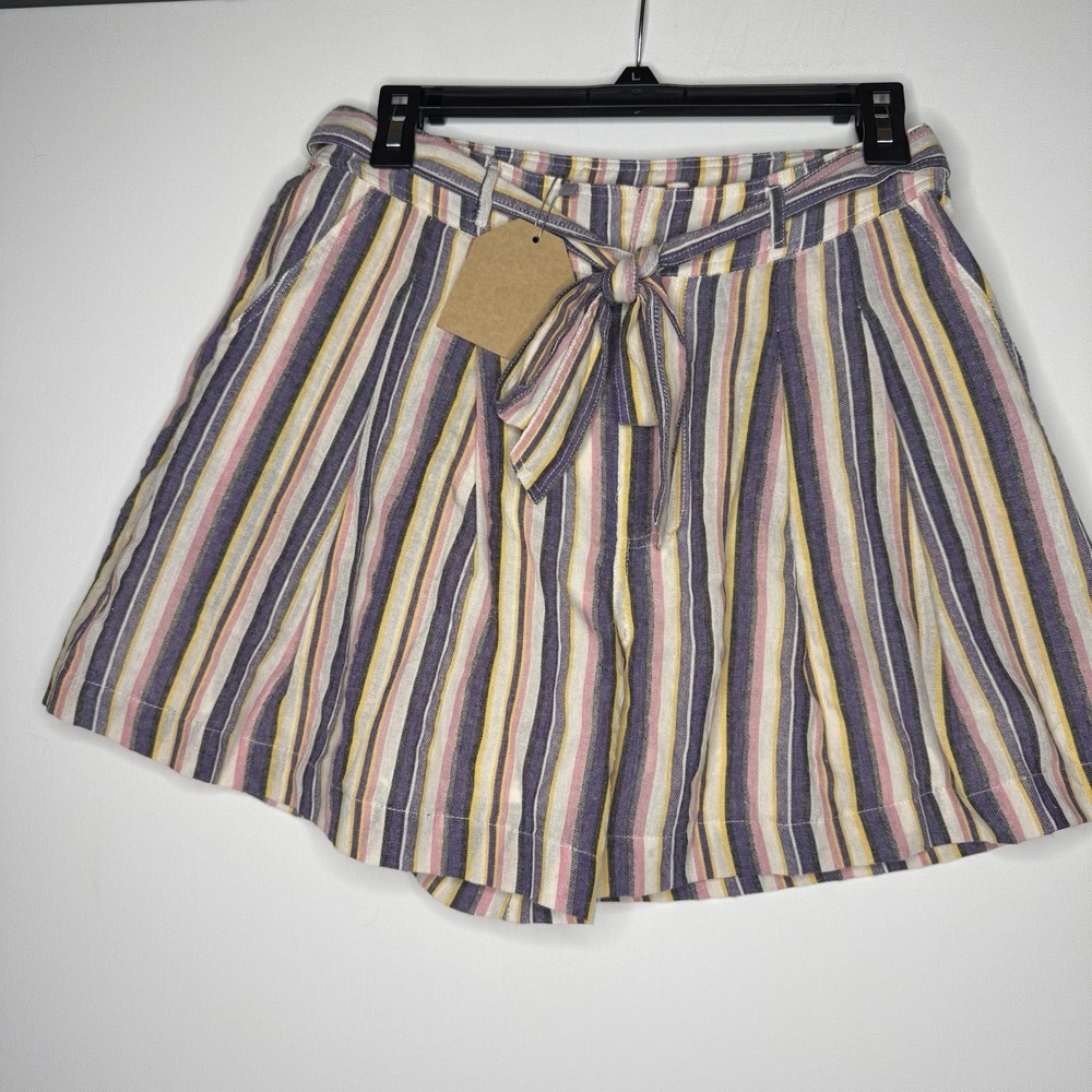 Kori America Striped Linen Shorts NWT small Tie Waist Flair
